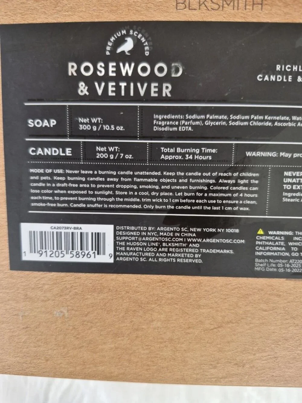 BLKSMITH PREMIUM ROSEWOOD & VETIVER MENS GIFT SET SOY CANDLE & BAR SOAP
